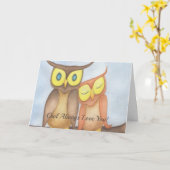 Mooie Waterverf Owl Lovers Kaart (Gele Bloem)