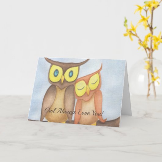 Mooie Waterverf Owl Lovers Kaart (Gele Bloem)
