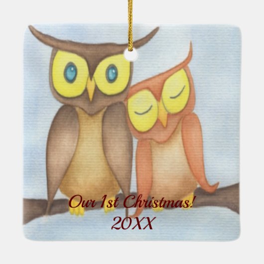 Mooie Waterverf Owl Lovers Keramisch Ornament (Achterkant)