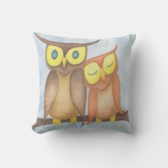 Mooie Waterverf Owl Lovers Kussen (Voorkant)