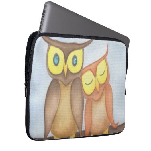 Mooie Waterverf Owl Lovers Laptop Sleeve (Voorkant Rechts)