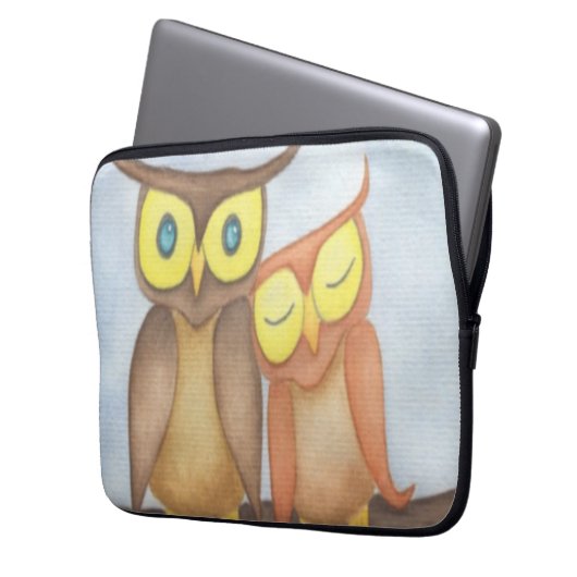 Mooie Waterverf Owl Lovers Laptop Sleeve (Voorkant Links)