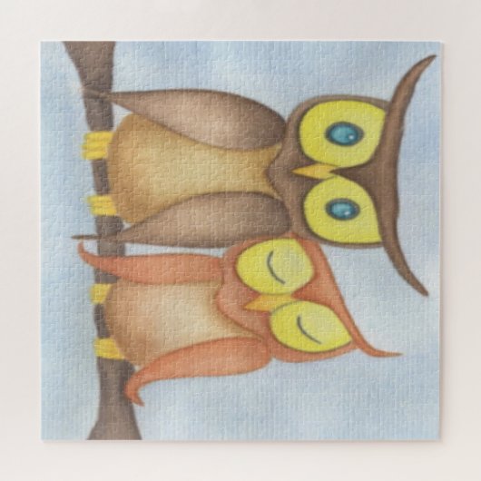 Mooie Waterverf Owl Lovers Legpuzzel (Horizontaal)