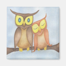 Mooie Waterverf Owl Lovers Magneet