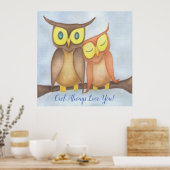 Mooie Waterverf Owl Lovers Poster (Keuken)