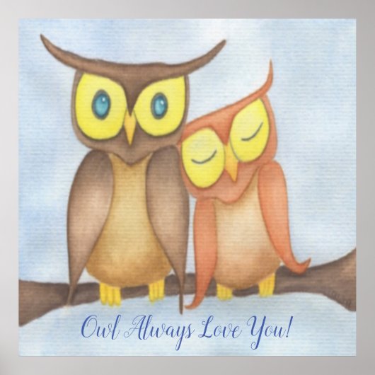 Mooie Waterverf Owl Lovers Poster (Voorkant)