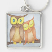 Mooie Waterverf Owl Lovers Sleutelhanger (Voorkant)
