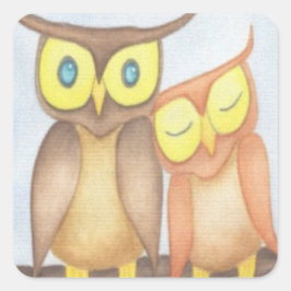 Mooie Waterverf Owl Lovers Vierkante Sticker