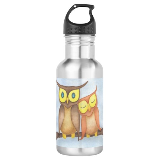 Mooie Waterverf Owl Lovers Waterfles (Voorkant)