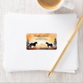 Mooie Waterverf Paarden in Veldadres Etiket (Insitu)