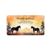 Mooie Waterverf Paarden in Veldadres Etiket (Voorkant)