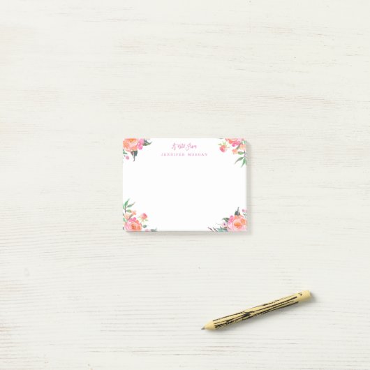 Mooie Waterverf Paarse roze bloemen Post-it® Notes (Op bureau)