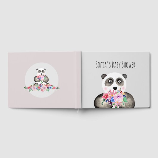 Mooie Waterverf Panda Beer en Bloemen Baby Shower Gastenboek (Volledig)