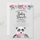Mooie Waterverf Panda Beer en Bloemen Baby Shower Kaart (Voorkant)