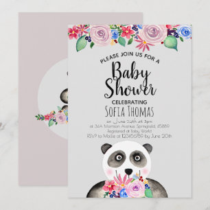 Mooie Waterverf Panda Beer en Bloemen Baby Shower Kaart