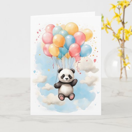 Mooie waterverf panda beer grote ballonnen blanco kaart (Gele Bloem)