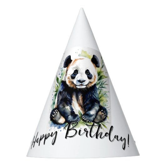 Mooie Waterverf Panda Beer Happy Birthday Feesthoedjes (Voorkant)