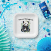 Mooie Waterverf Panda Beer Happy Birthday Papieren Bordje (Feest)