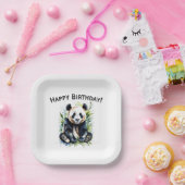 Mooie Waterverf Panda Beer Happy Birthday Papieren Bordje (Feest)