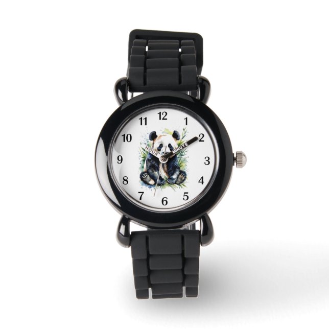 Mooie Waterverf Panda Beer zwarte cijfers Horloge (Voorkant)