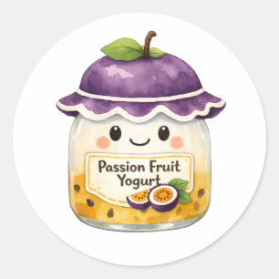 Mooie waterverf passievrucht yoghurtpot met hoed ronde sticker