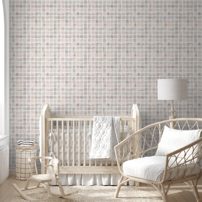 Mooie Waterverf Pastel Geruite Patroon Babykamer Behang (Kinderen)