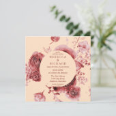 Mooie Waterverf Peach Burgundy florale bruiloft Kaart (Staand voorkant)