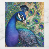 Mooie Waterverf Peacock Wijn Etiket (Enkel label)