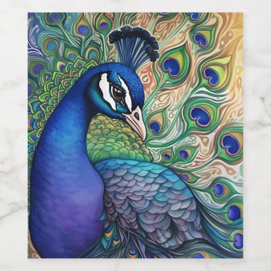 Mooie Waterverf Peacock Wijn Etiket (Enkel label)