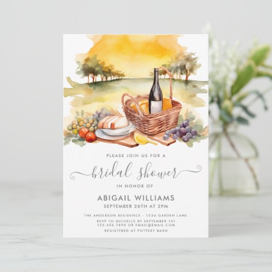 Mooie Waterverf picknickwijn Vrijgezellenfeest Kaart (Staand voorkant)