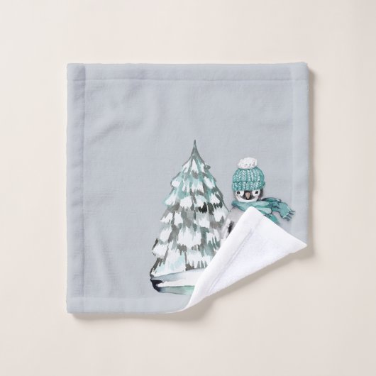 Mooie Waterverf Pinguïn Arctische Sneeuw Grove Den Bad Handdoek (Wasdoekje)