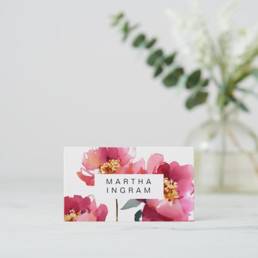 Mooie waterverf pioenroos bloem ontwerp visitekaartje (Staand voorkant)