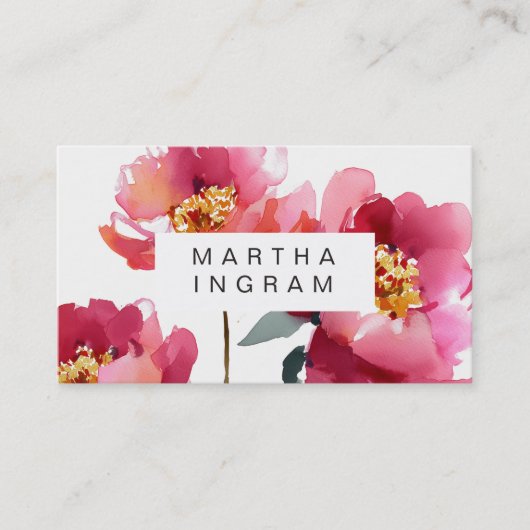 Mooie waterverf pioenroos bloem ontwerp visitekaartje (Voorkant)