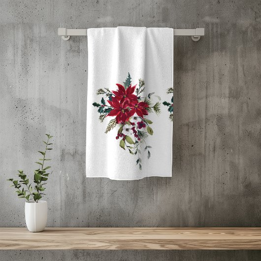 Mooie Waterverf Poinsettia Flower Red Bad Handdoek