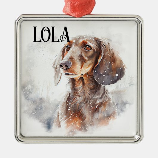 MOOIE WATERVERF RED DACHSHUND DOG METALEN ORNAMENT (Voorkant)