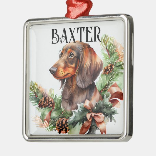 MOOIE WATERVERF RED DACHSHUND DOG METALEN ORNAMENT (Links)