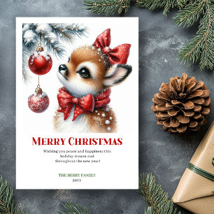 Mooie Waterverf Reekalf Kerst Print Feestdagenkaart
