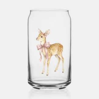 Mooie waterverf reekalf met roze strik blikje glas
