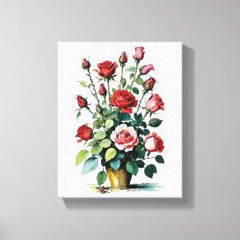 Mooie waterverf rode en roze rozen canvas afdruk