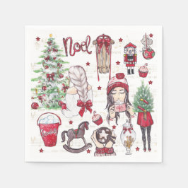 Mooie Waterverf Rode Kerstelementen Servet