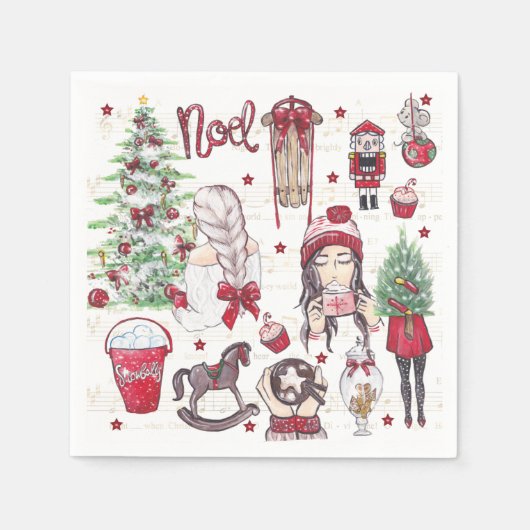 Mooie Waterverf Rode Kerstelementen Servet (Voorkant)