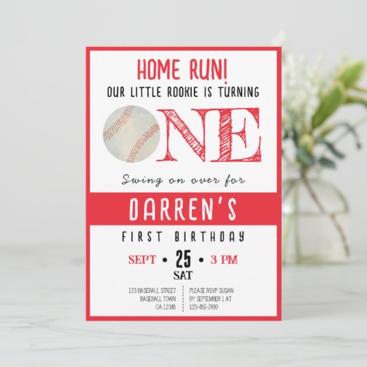 Mooie Waterverf Rookie-honkbal 1e verjaardag Kaart (Staand voorkant)