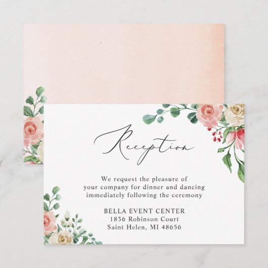 Mooie Waterverf Roos Bloemen bruiloft receptie Informatiekaartje (Voorkant / Achterkant)