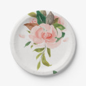 Mooie waterverf roos en gebladerte bruiloft papieren bordje (Voorkant)