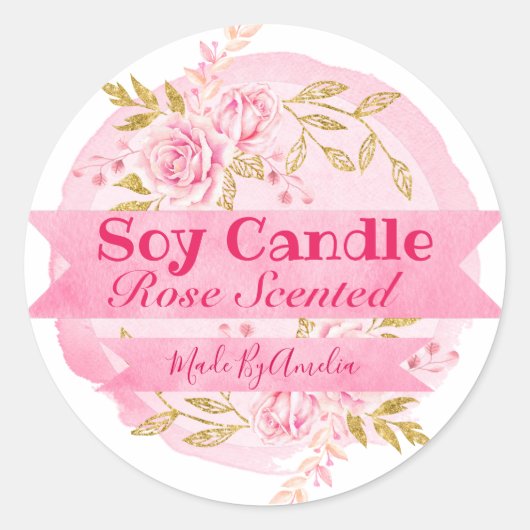 Mooie Waterverf Roos geur soja kaars labels (Voorkant)
