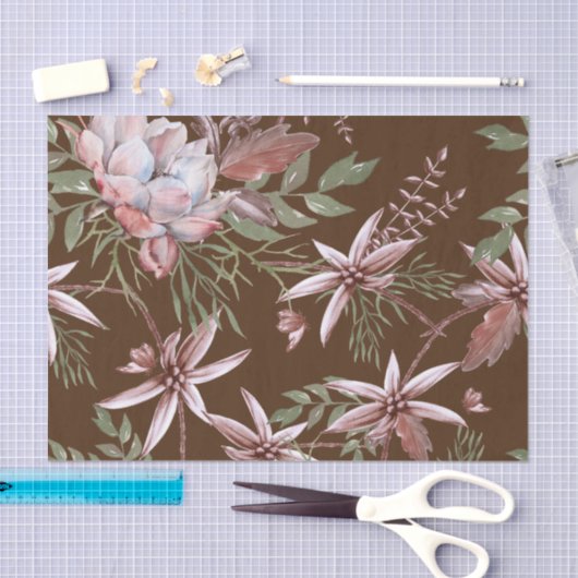 Mooie Waterverf Roze Bloemen Donkere Achtergrond Tissuepapier (Craft)