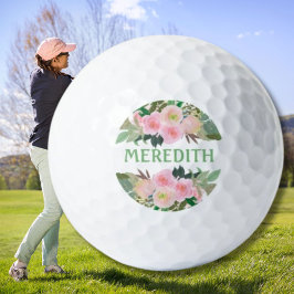 Mooie Waterverf roze bloemen gepersonaliseerde naa Golfballen