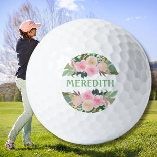 Mooie Waterverf roze bloemen gepersonaliseerde naa Golfballen