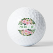 Mooie Waterverf roze bloemen gepersonaliseerde naa Golfballen (Voorkant)