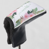 Mooie Waterverf roze bloemen gepersonaliseerde naa Golfheadcover (3/4 voorkant)